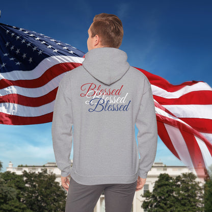 Blessed Hoodie - Patriotic Red White Blue - Unisex Pullover - Front & Back Print - S-5XL