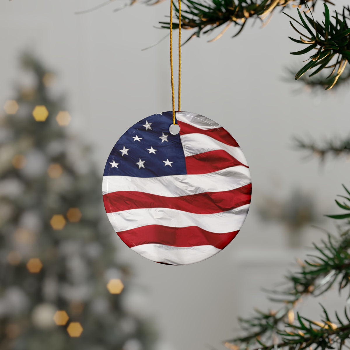 Patriotic - American Flag - Red White & Blue - Ceramic Ornaments - 2-Sided Holiday Decor -  Set of 1, 3, 5, or 10