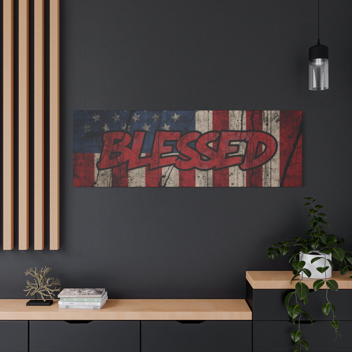 Blessed Canvas Wall Art - Vintage American Flag - Gallery Wrapped - Patriotic Americana Decor - Rustic Flag Art - 35 Sizes
