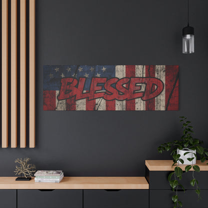 Blessed Canvas Wall Art - Vintage American Flag - Gallery Wrapped - Patriotic Americana Decor - Rustic Flag Art - 35 Sizes