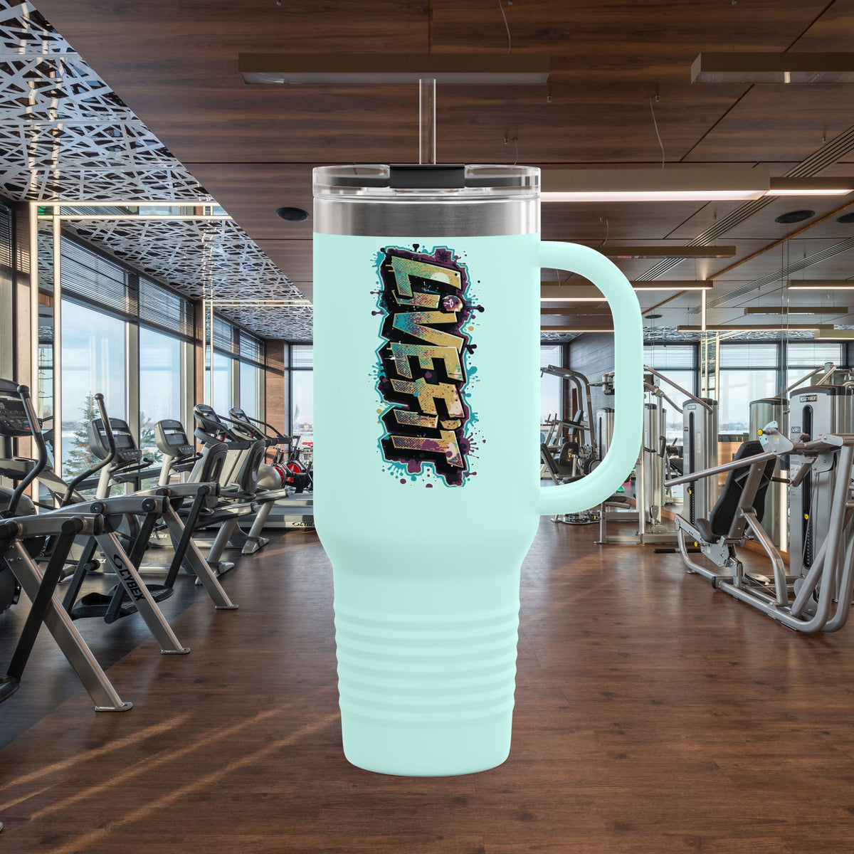Insulated Travel Mug - Live Fit - 40oz Fitness Water Bottle - Gym Coffee Cup - Durable Travel Tumbler - Motivational Drinkware