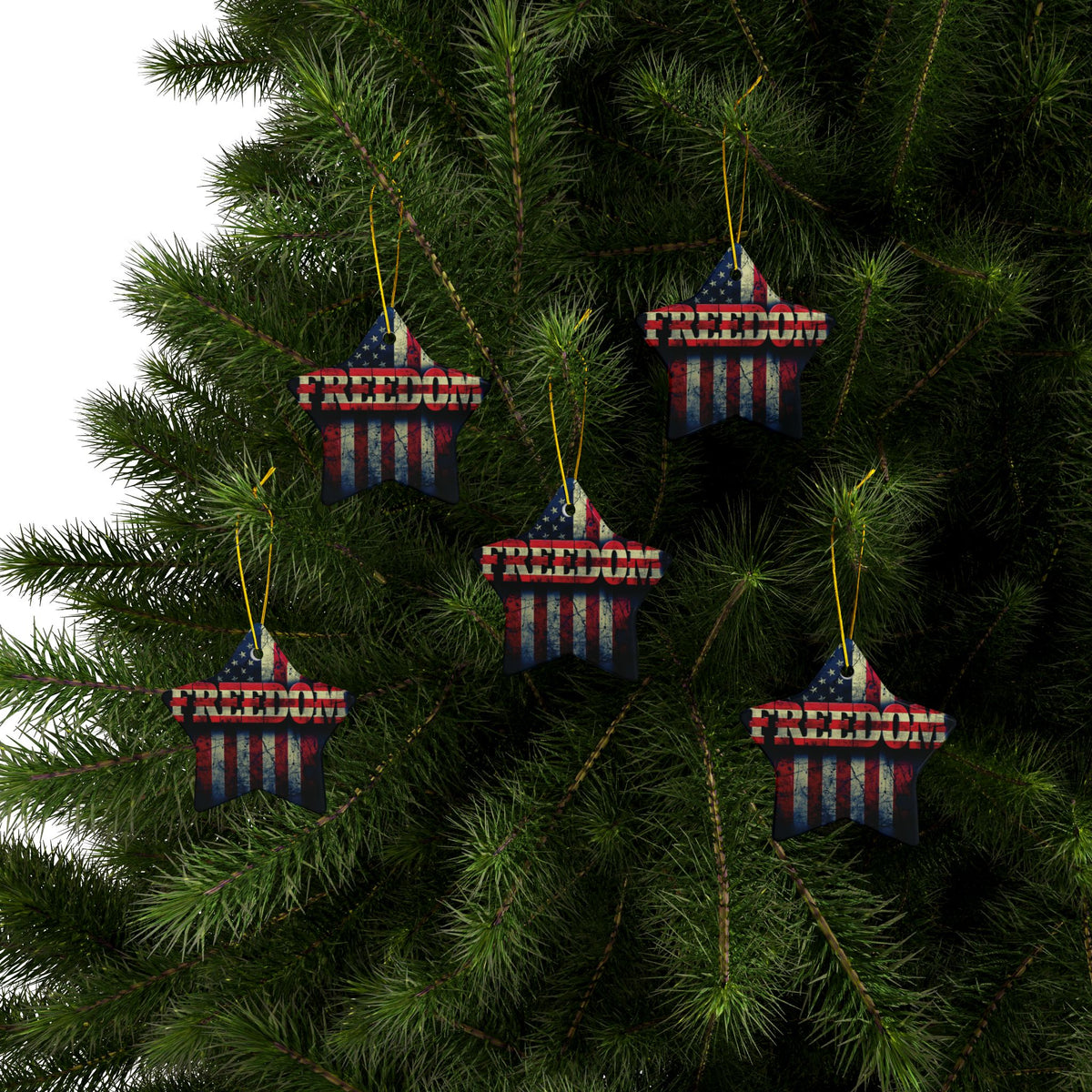 Patriotic Ornaments - Freedom American Flag Design - Red White & Blue - Same Design Both Sides