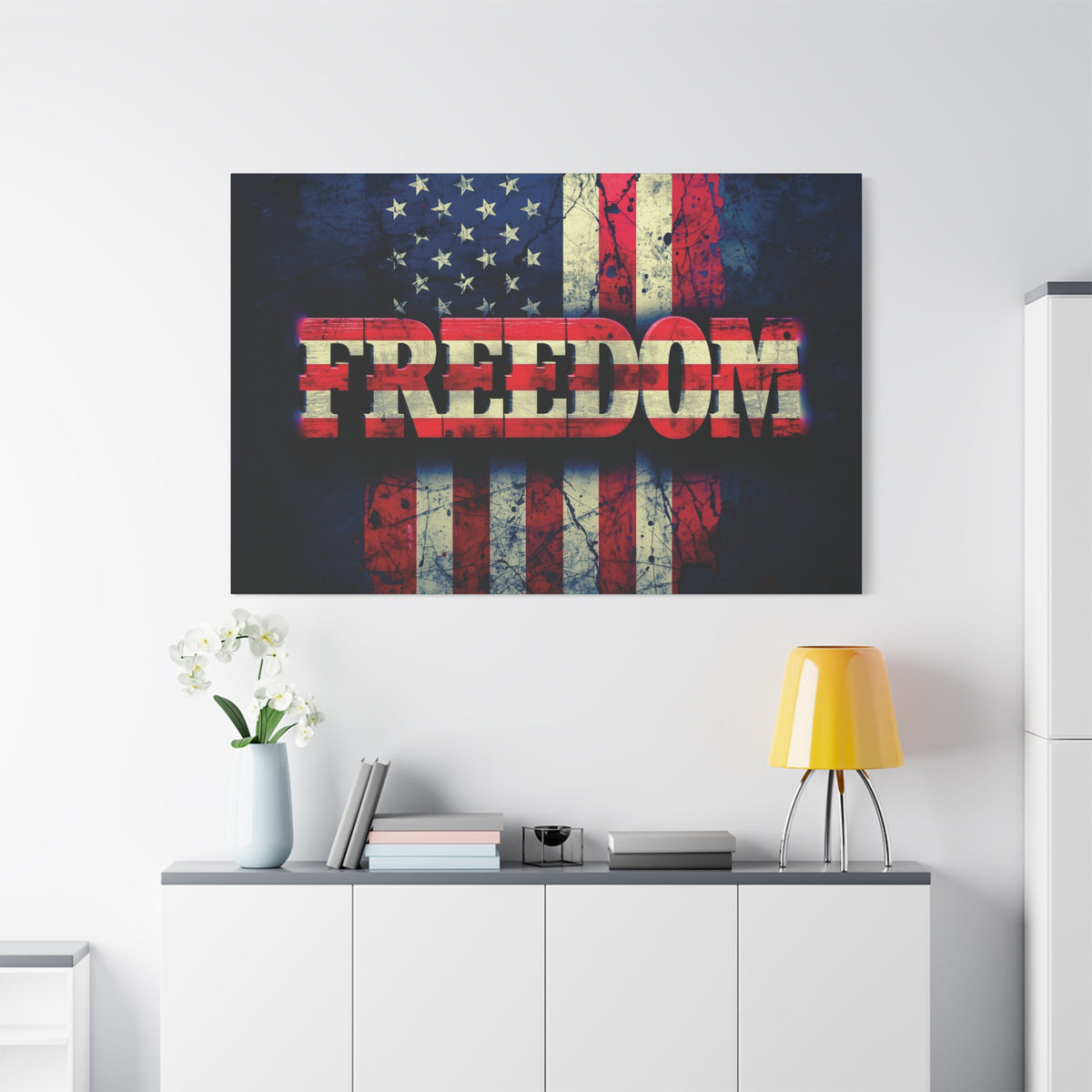 Freedom Canvas Wall Art - Patriotic Vintage American Flag - Gallery Wrapped - Red White Blue - 35 Sizes Available