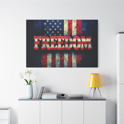 Freedom Canvas Wall Art - Patriotic Vintage American Flag - Gallery Wrapped - Red White Blue - 35 Sizes Available