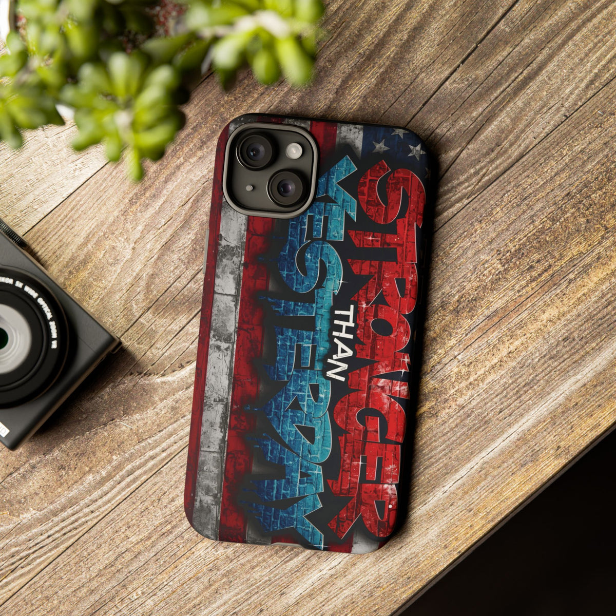 Stronger Than Yesterday Iphone Case - Motivational Phone Cover - USA Flag Design - Gift for Fitness Enthusiasts - Inspirational Phone Accessory