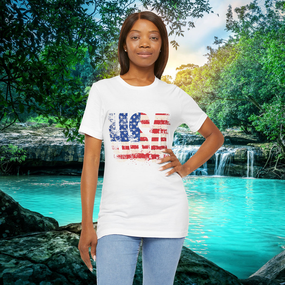 USA Red White Blue - American Flag T-Shirt - Patriotic Unisex Tee - S-3XL