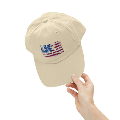 USA Distressed Flag Cap - Unisex Cotton Twill Hat - Patriotic Headwear