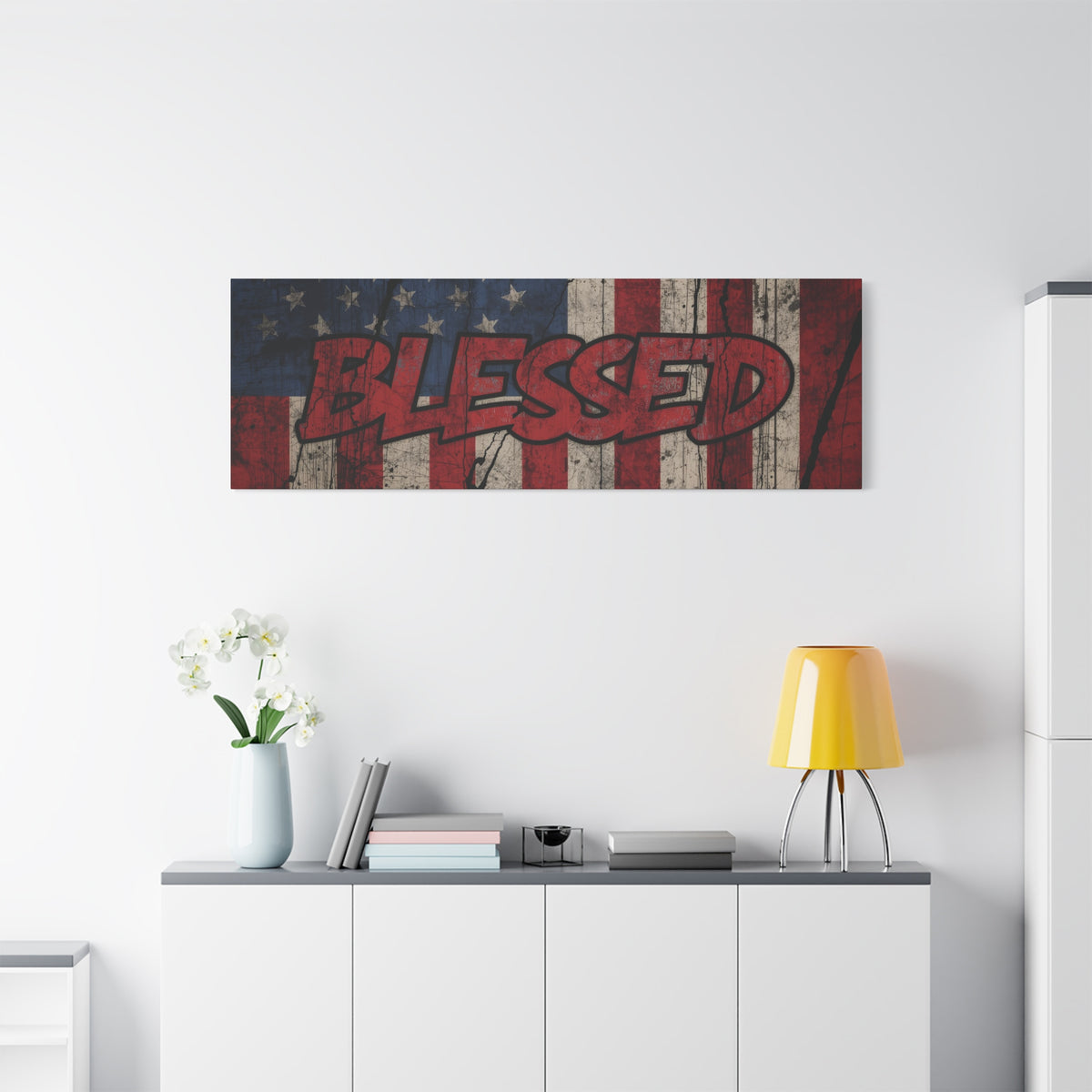 Blessed Canvas Wall Art - Vintage American Flag - Gallery Wrapped - Patriotic Americana Decor - Rustic Flag Art - 35 Sizes