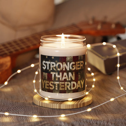Stronger Than Yesterday Scented Soy Candle - 9oz - Patriotic American Flag - Motivational Home Decor Gift