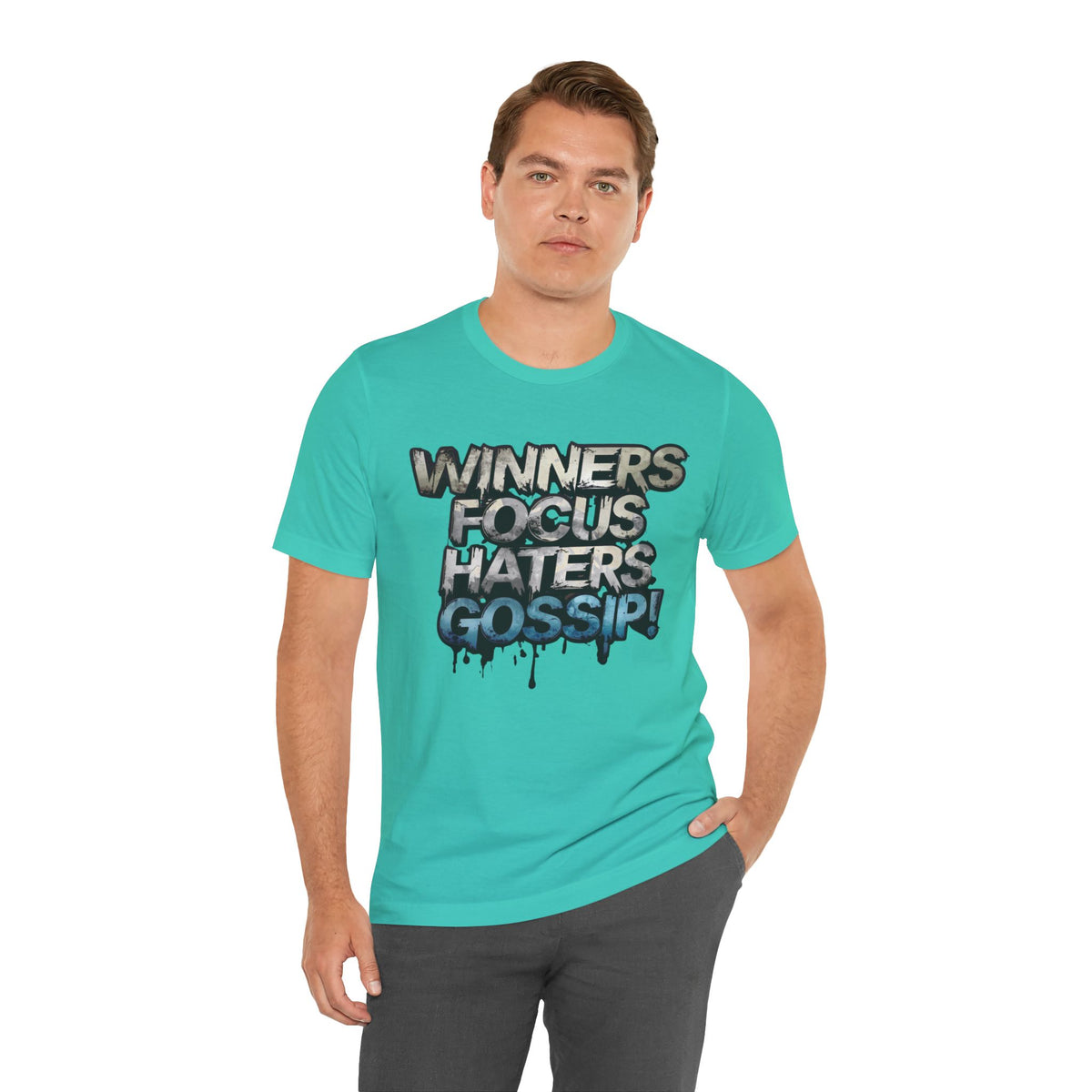 Winners Focus Haters Gossip - Motivational T-Shirt - Bold Graphic Tee - Unisex XS-4XL