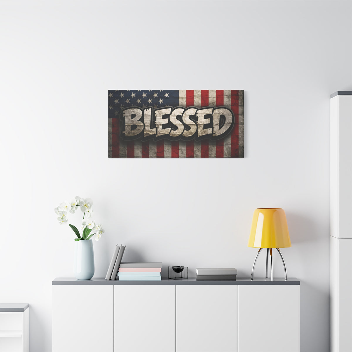 Blessed Vintage American Flag Canvas Wall Art - Patriotic Home Decor