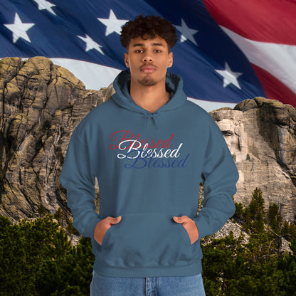 Blessed Hoodie - Patriotic Red White Blue - Unisex Pullover - Front & Back Print - S-5XL