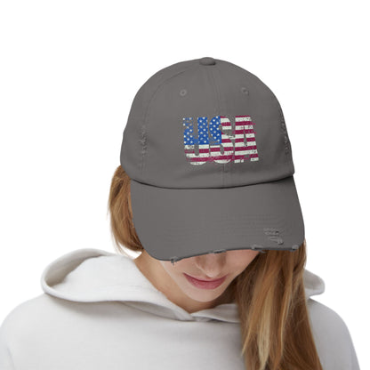 USA Distressed Flag Cap - Unisex Cotton Twill Hat - Patriotic Headwear