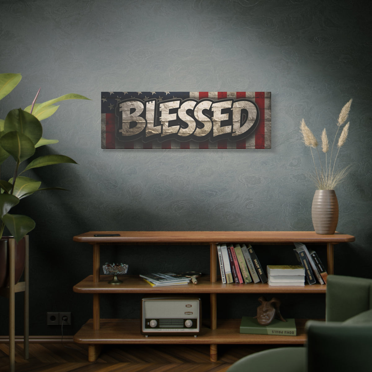 Blessed Vintage American Flag Canvas Wall Art - Patriotic Home Decor