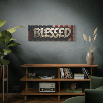 Blessed Vintage American Flag Canvas Wall Art - Patriotic Home Decor