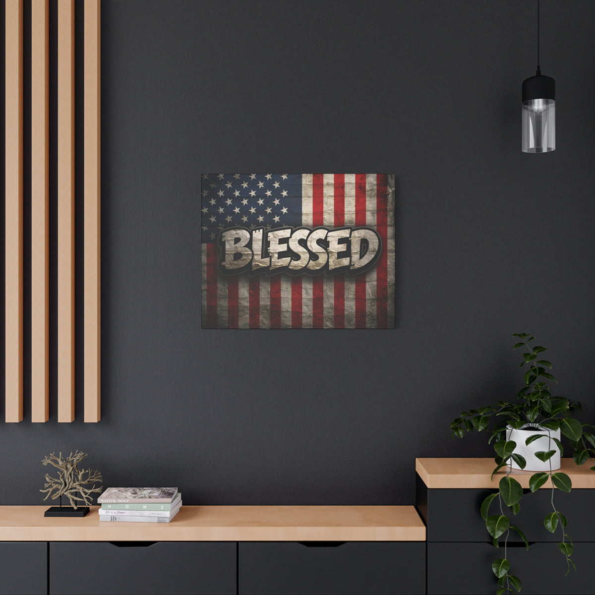 Blessed Vintage American Flag Canvas Wall Art - Patriotic Home Decor