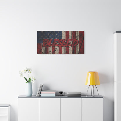 Blessed Canvas Wall Art - Vintage American Flag - Gallery Wrapped - Patriotic Americana Decor - Rustic Flag Art - 35 Sizes
