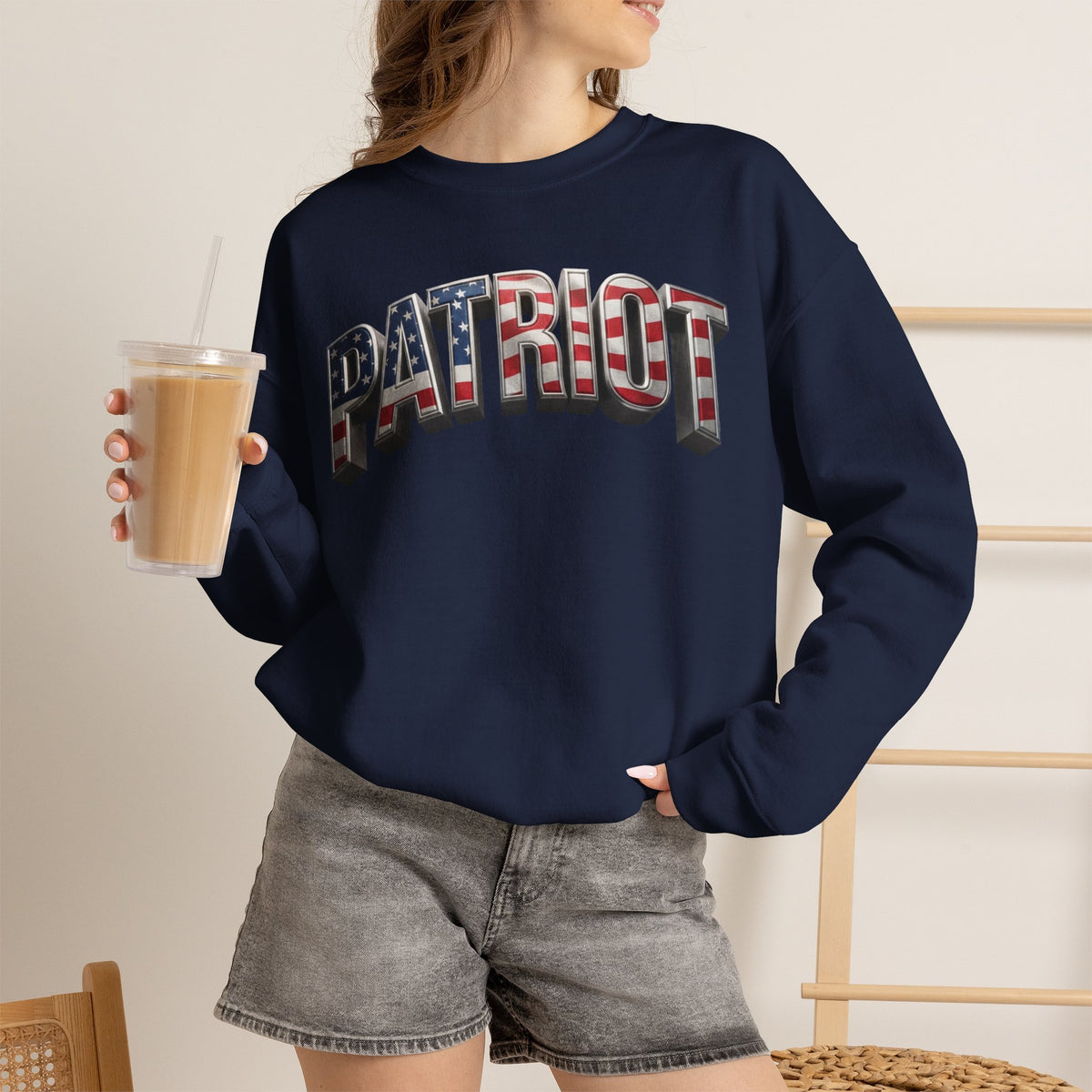 Patriot Fit Life Crewneck Sweatshirt - Arched American Flag 'PATRIOT' Graphic | Unisex S-4XL