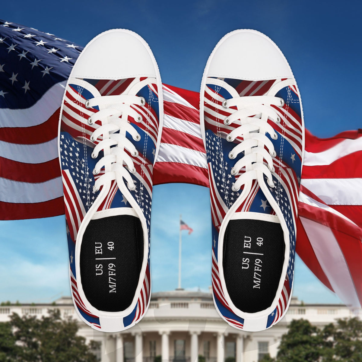 Patriotic - Women's Low Top Sneakers - Stars & Stripes Design - White Sole & Black Sole to Choose From