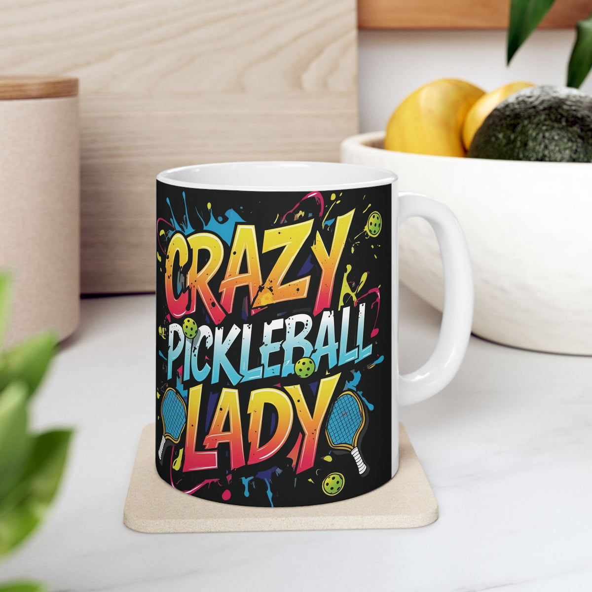Crazy Pickleball Lady Mug - Colorful Design - 11oz/15oz - Funny Pickleball Gift