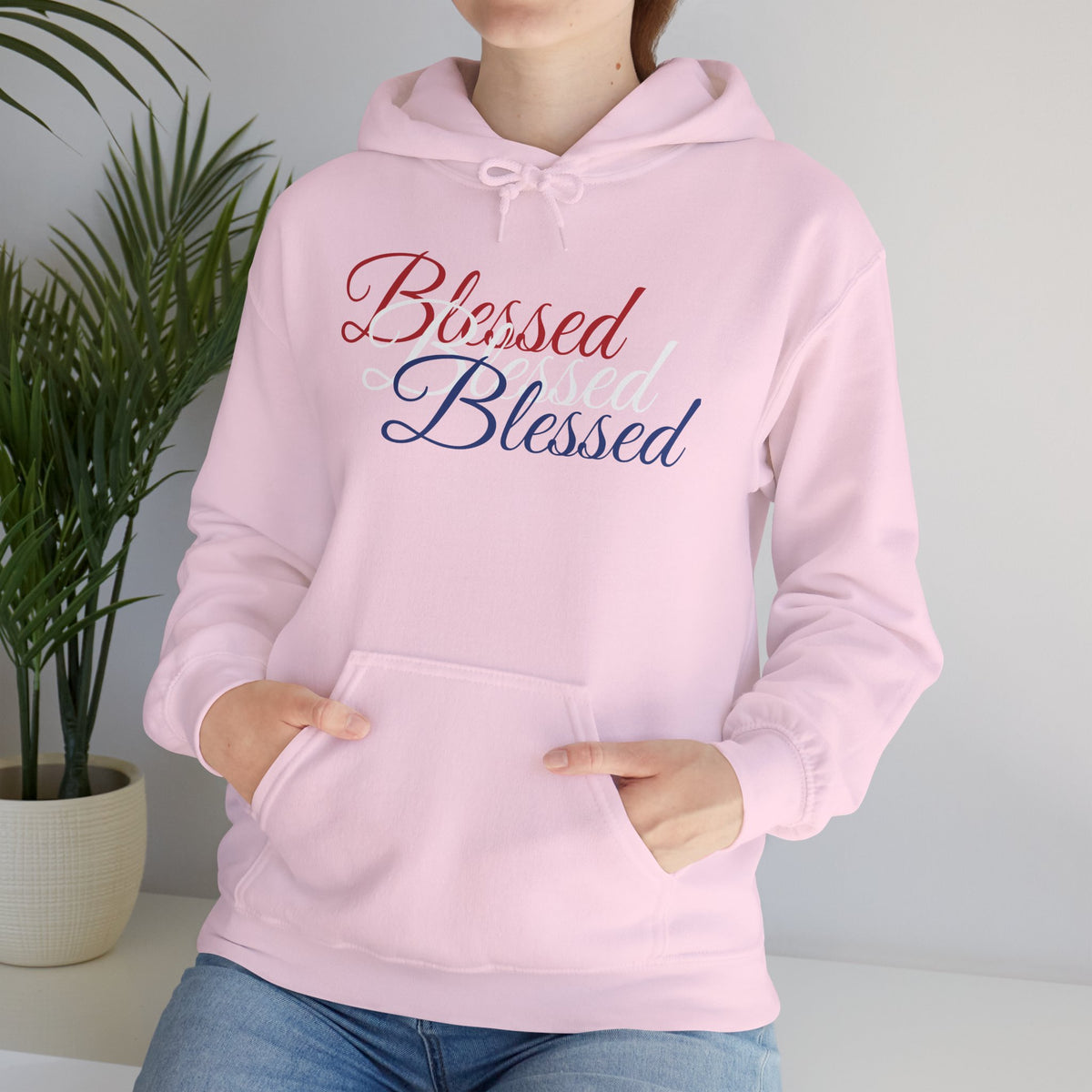 Blessed Hoodie - Patriotic Red White Blue - Unisex Pullover - Front & Back Print - S-5XL