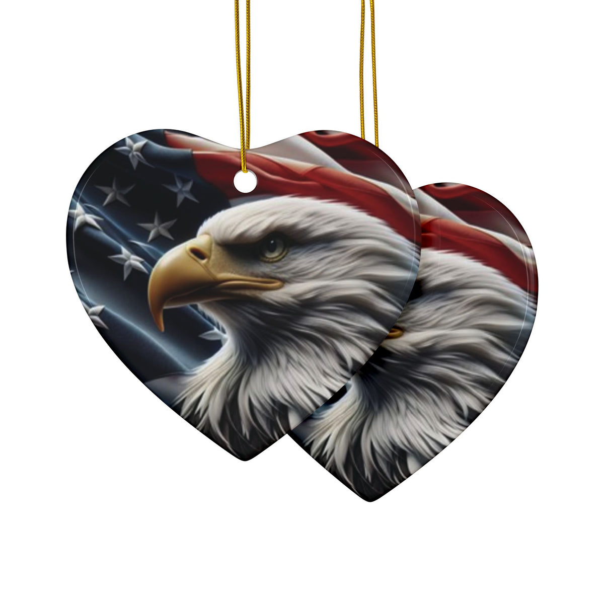 Patriotic Eagle Ornaments - American Flag Backdrop - 2 Sided Same Pic -