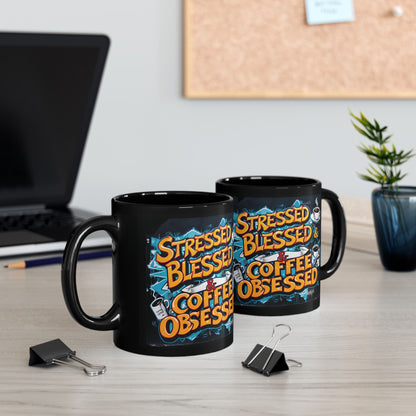 Stressed Blessed & Coffee Obsessed Travel Mug - Insulated - 11oz