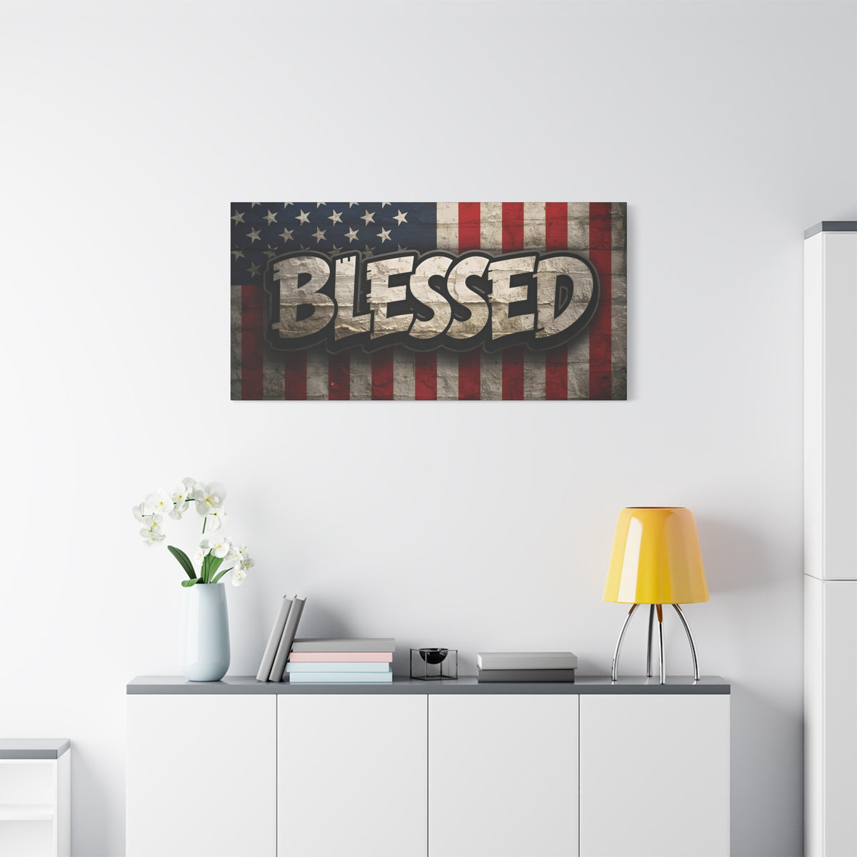Blessed Vintage American Flag Canvas Wall Art - Patriotic Home Decor