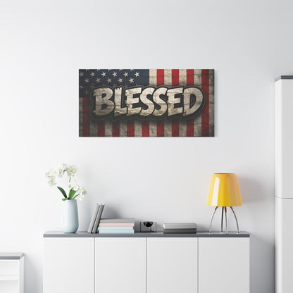 Blessed Vintage American Flag Canvas Wall Art - Patriotic Home Decor