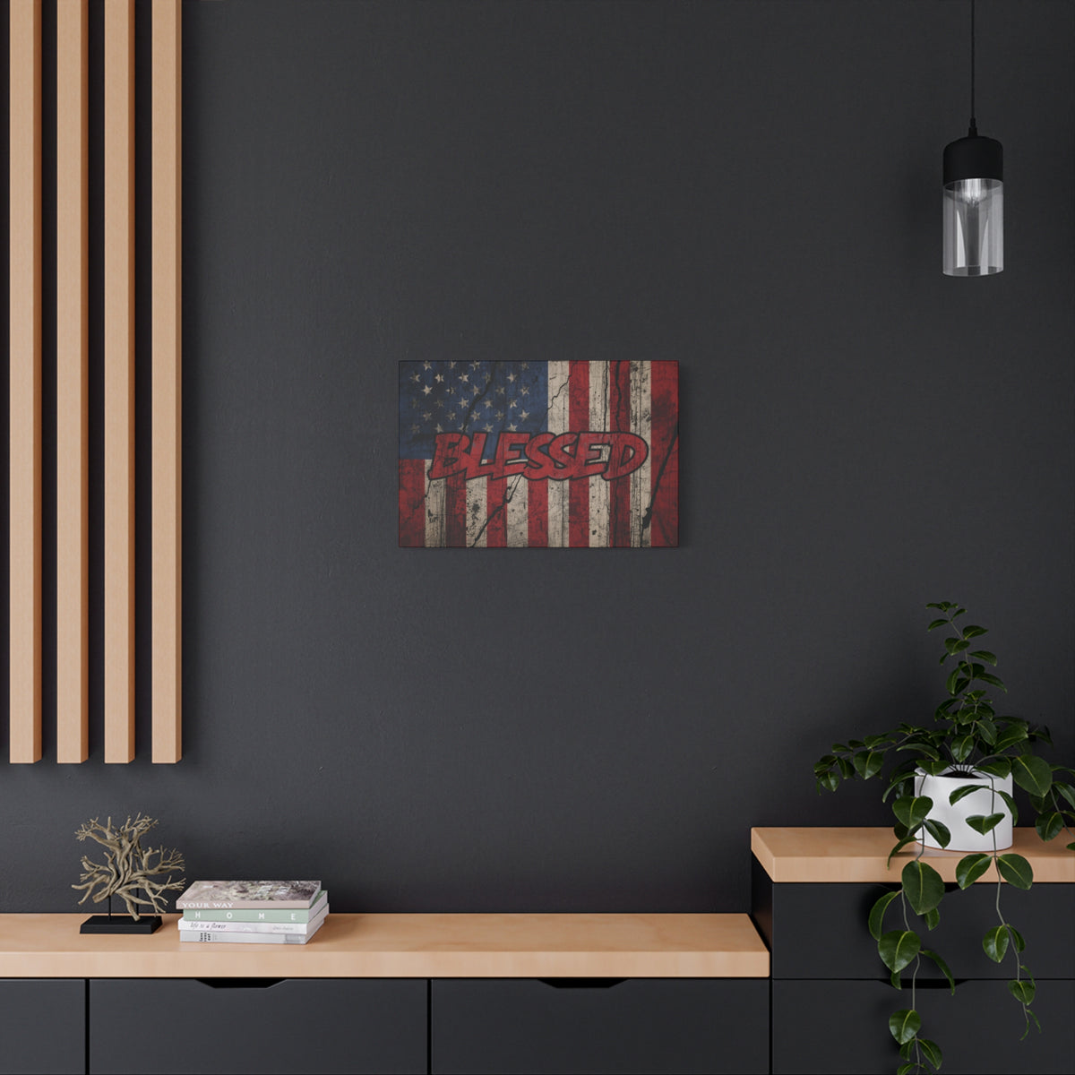 Blessed Canvas Wall Art - Vintage American Flag - Gallery Wrapped - Patriotic Americana Decor - Rustic Flag Art - 35 Sizes