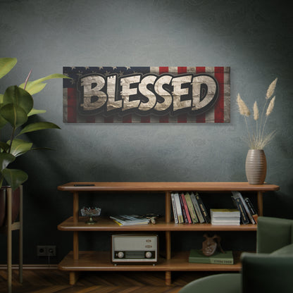 Blessed Vintage American Flag Canvas Wall Art - Patriotic Home Decor
