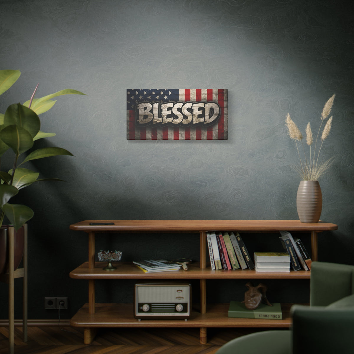 Blessed Vintage American Flag Canvas Wall Art - Patriotic Home Decor