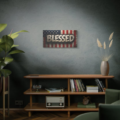 Blessed Vintage American Flag Canvas Wall Art - Patriotic Home Decor