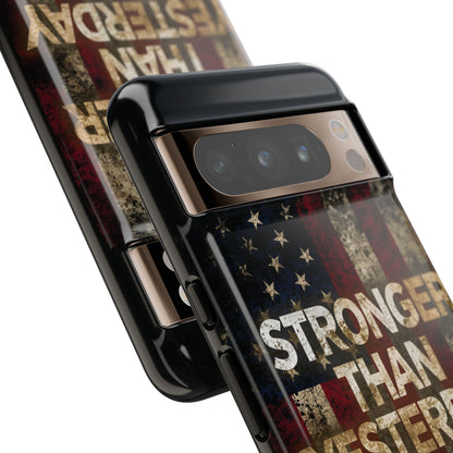 Patriotic Phone Case - Stronger Than Yesterday Design - Up Against a Vintage American Flag Background - Gift for Veterans - Motivational Quote - USA Pride - Independence Day