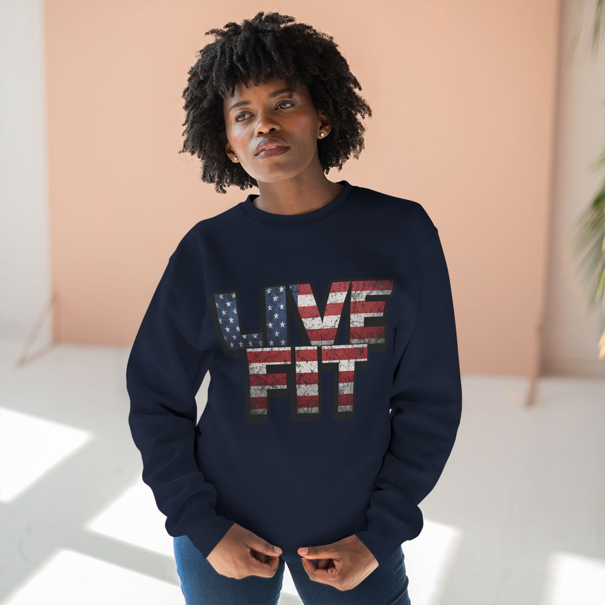 Patriotic Fitness Sweatshirt - American Flag LIVE FIT Design - Red White Blue Crewneck - Unisex S-3XL