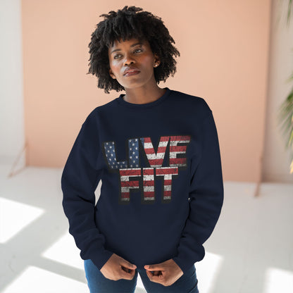 Patriotic Fitness Sweatshirt - American Flag LIVE FIT Design - Red White Blue Crewneck - Unisex S-3XL
