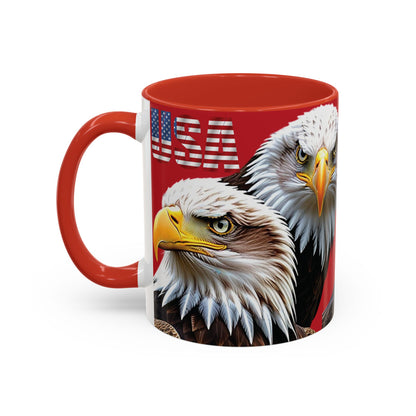 Patriotic Bald Eagle Accent Mug - Red White & Blue - 11oz/15oz - 4 Colors