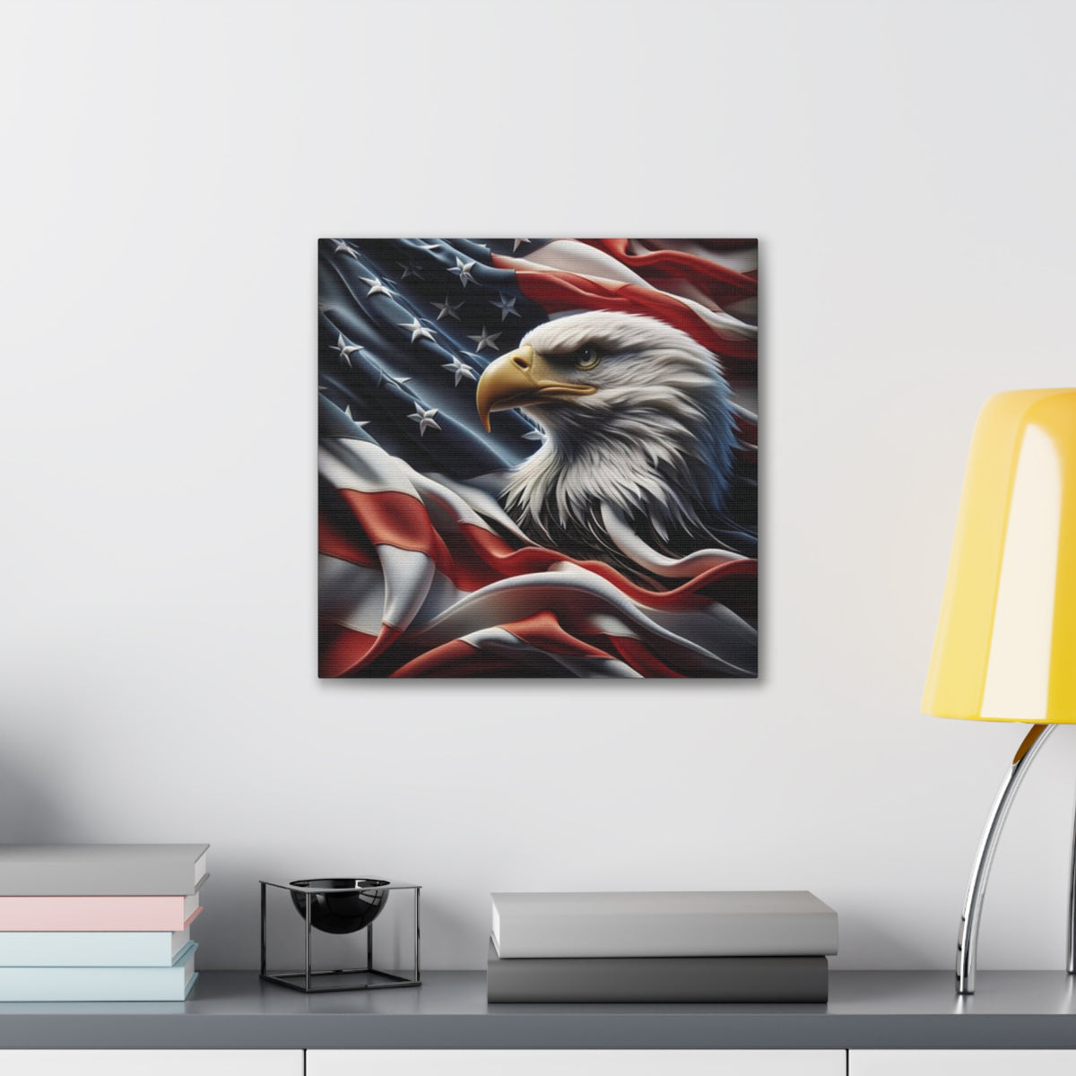 Patriotic Eagle Canvas Wall Art - American Flag Background - USA Decor