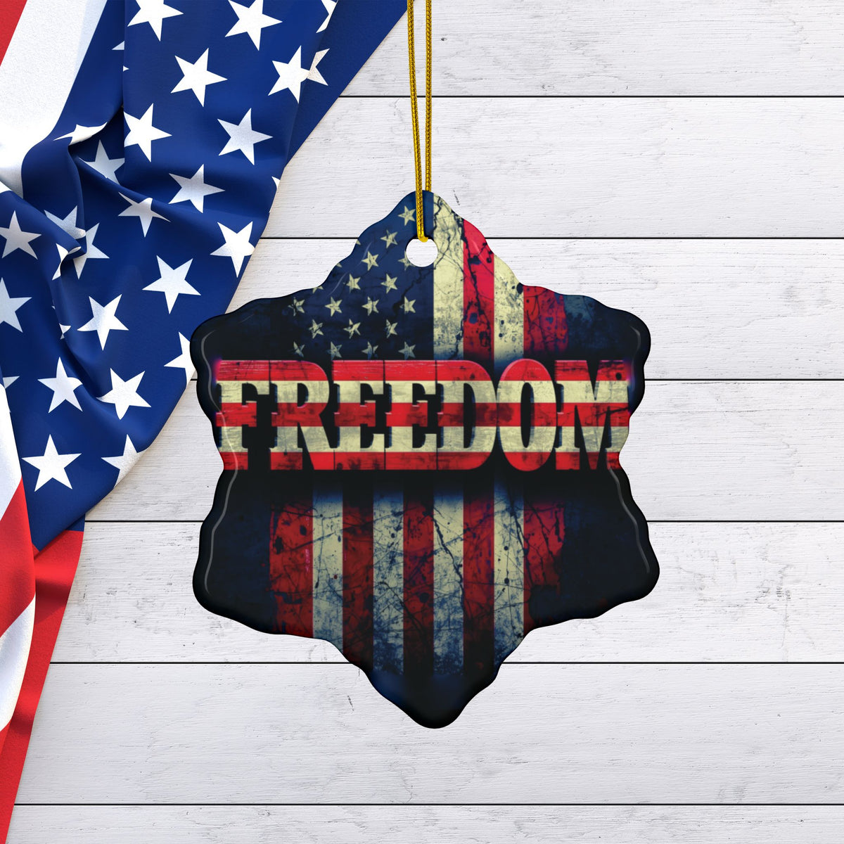 Patriotic Ornaments - Freedom American Flag Design - Red White & Blue - Same Design Both Sides