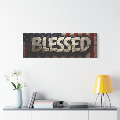 Blessed Vintage American Flag Canvas Wall Art - Patriotic Home Decor