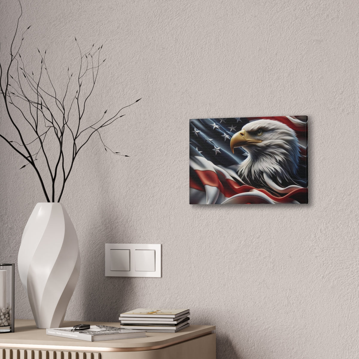 Patriotic Eagle Canvas Wall Art - American Flag Background - USA Decor