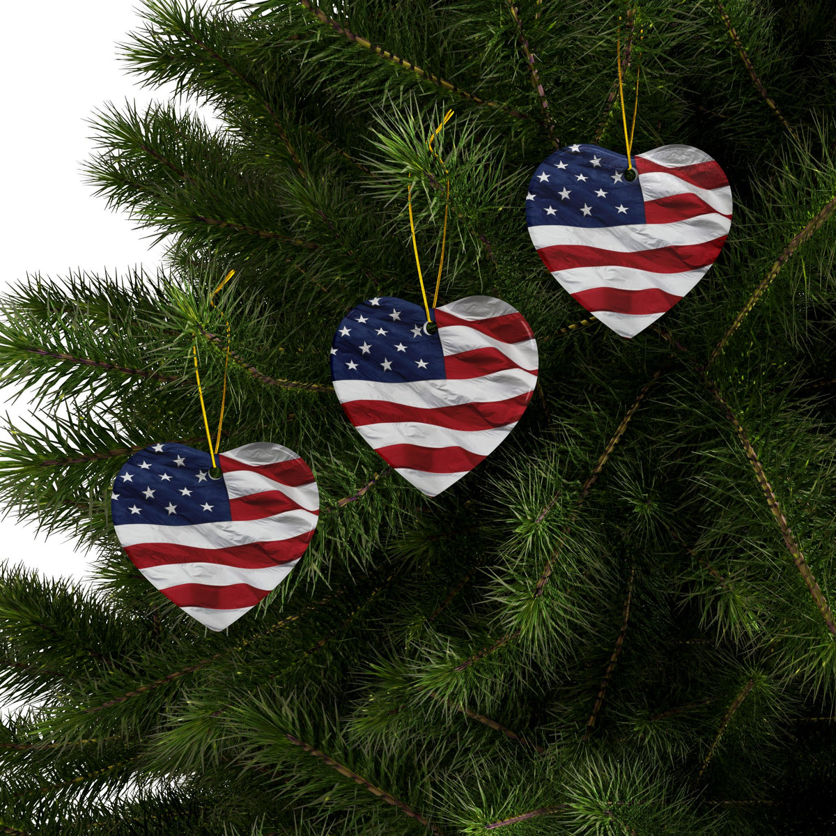 Patriotic - American Flag - Red White & Blue - Ceramic Ornaments - 2-Sided Holiday Decor -  Set of 1, 3, 5, or 10