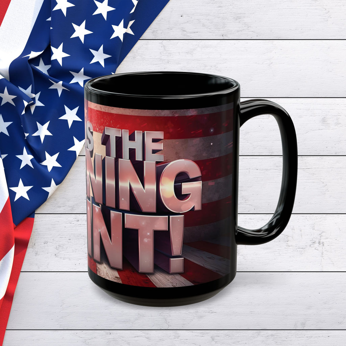 The Turning Point Black Ceramic Mug - Motivational American Flag Design