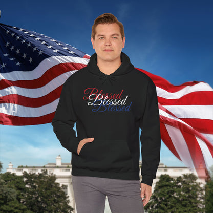 Blessed Hoodie - Patriotic Red White Blue - Unisex Pullover - Front & Back Print - S-5XL