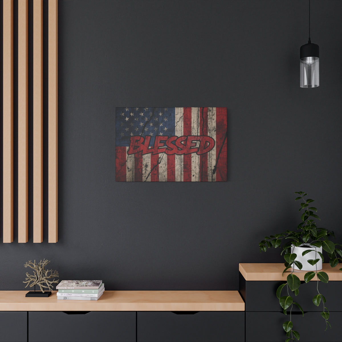 Blessed Canvas Wall Art - Vintage American Flag - Gallery Wrapped - Patriotic Americana Decor - Rustic Flag Art - 35 Sizes