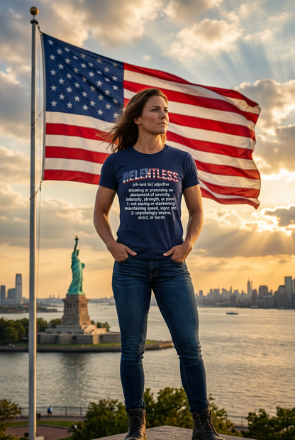 Patriot Fit Life Relentless Definition T-Shirt - American Flag Lettering | Unisex XS-4XL