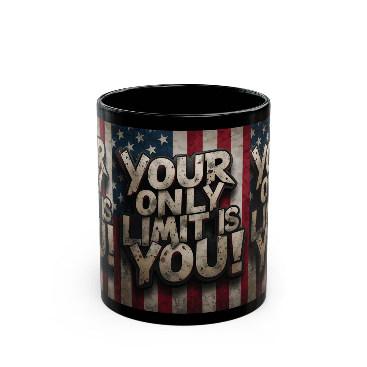 Your Only Limit Is You Black Ceramic Mug - Motivational American Flag