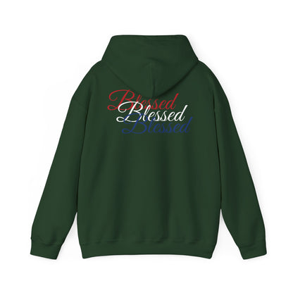 Blessed Hoodie - Patriotic Red White Blue - Unisex Pullover - Front & Back Print - S-5XL