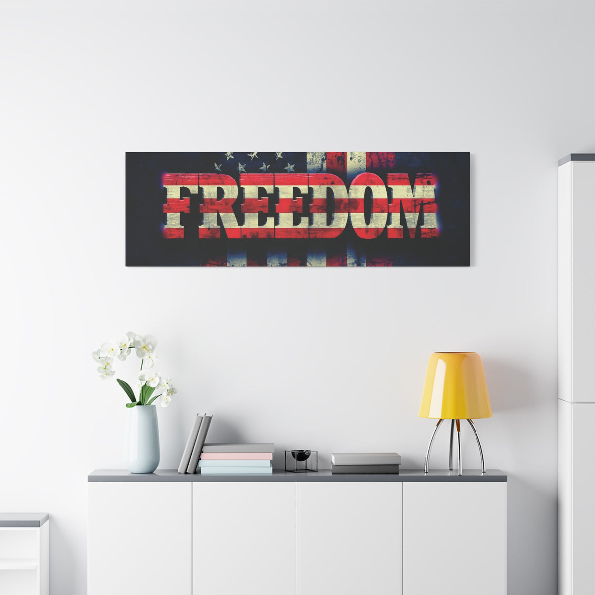 Freedom Canvas Wall Art - Patriotic Vintage American Flag - Gallery Wrapped - Red White Blue - 35 Sizes Available