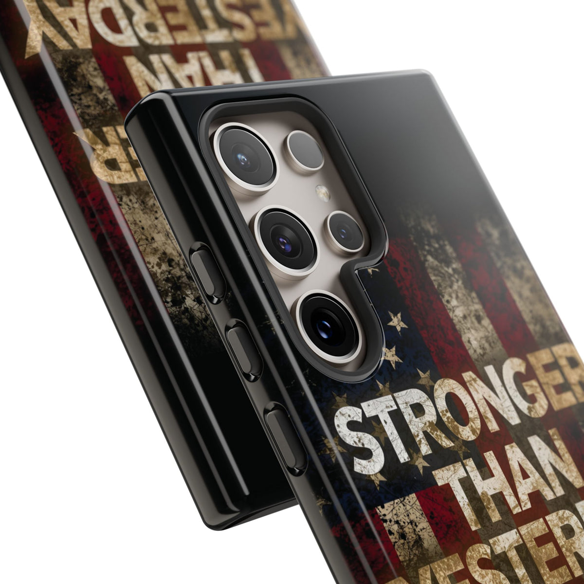 Patriotic Phone Case - Stronger Than Yesterday Design - Up Against a Vintage American Flag Background - Gift for Veterans - Motivational Quote - USA Pride - Independence Day